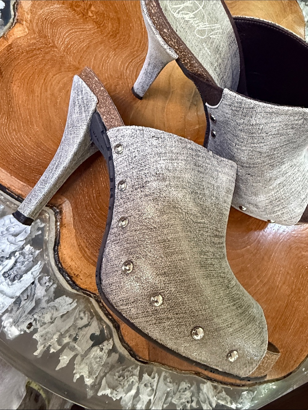 Donald J. Pliner Silver-Gray Open-Toe High Heel Mule